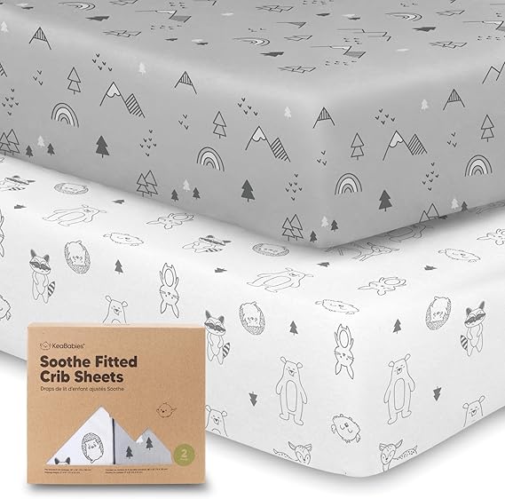 Organic Fitted Cot Bed Sheets 2Pack Breathable Jersey Cotton Baby Bed Sheets Cot Mattress