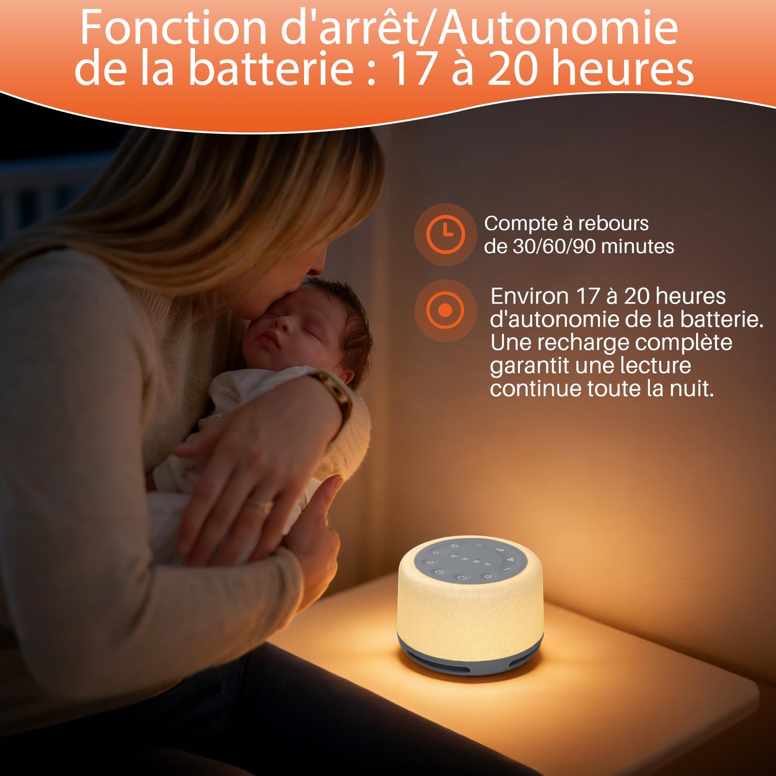 FUNYKICH Machine à Bruit Blanc pour Sommeil Profond, 30 Sons Relaxants, Lumière 7 Couleurs et Minuterie, Idéal Adultes et Bébés Entraînement Respiratoire (Gris)