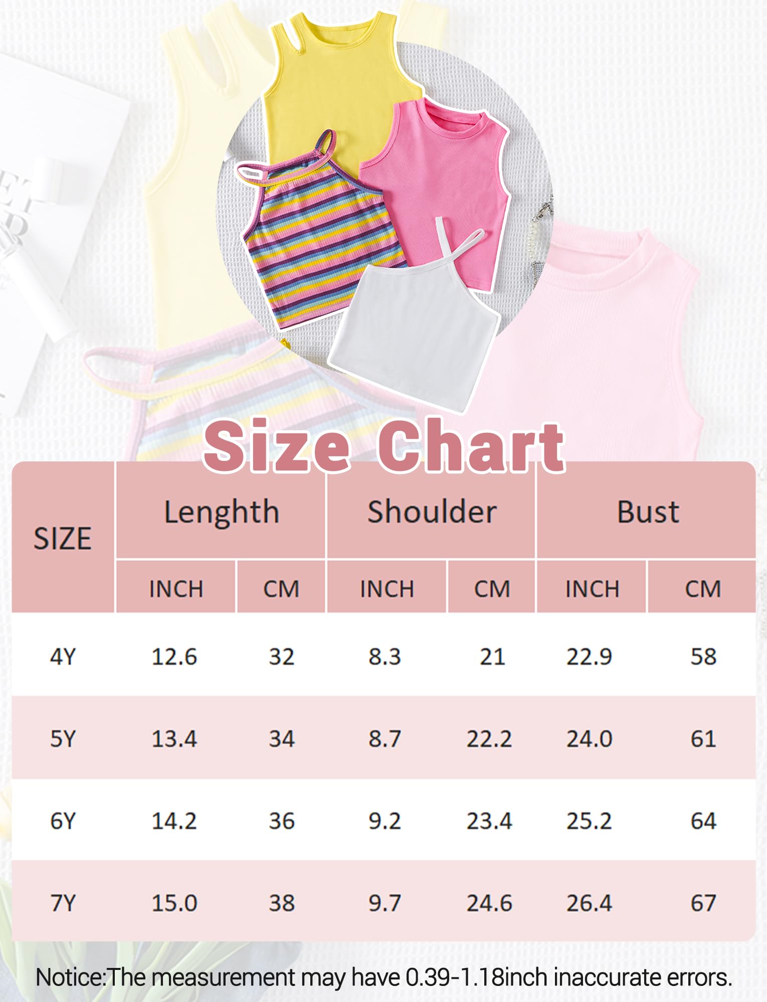 Happy Cherry Camiseta interior sin mangas para niña, camiseta interior básica de verano, transpirable, acanalada, paquete de 4 unidades