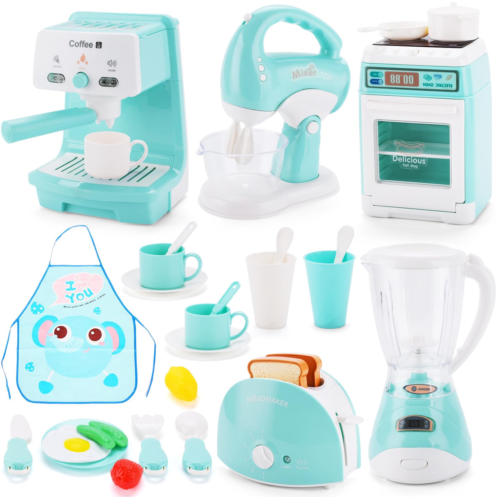 Accessoire Cuisine Enfant,Cuisine Electroménager Enfant,Jeu de Rôle Comprenant Une Cafetière,Un Presse-Agrumes,Un Mixeur,Un Grille-Pain et d'autres Accessoires Cuisine,Dinette Enfant 3 Ans
