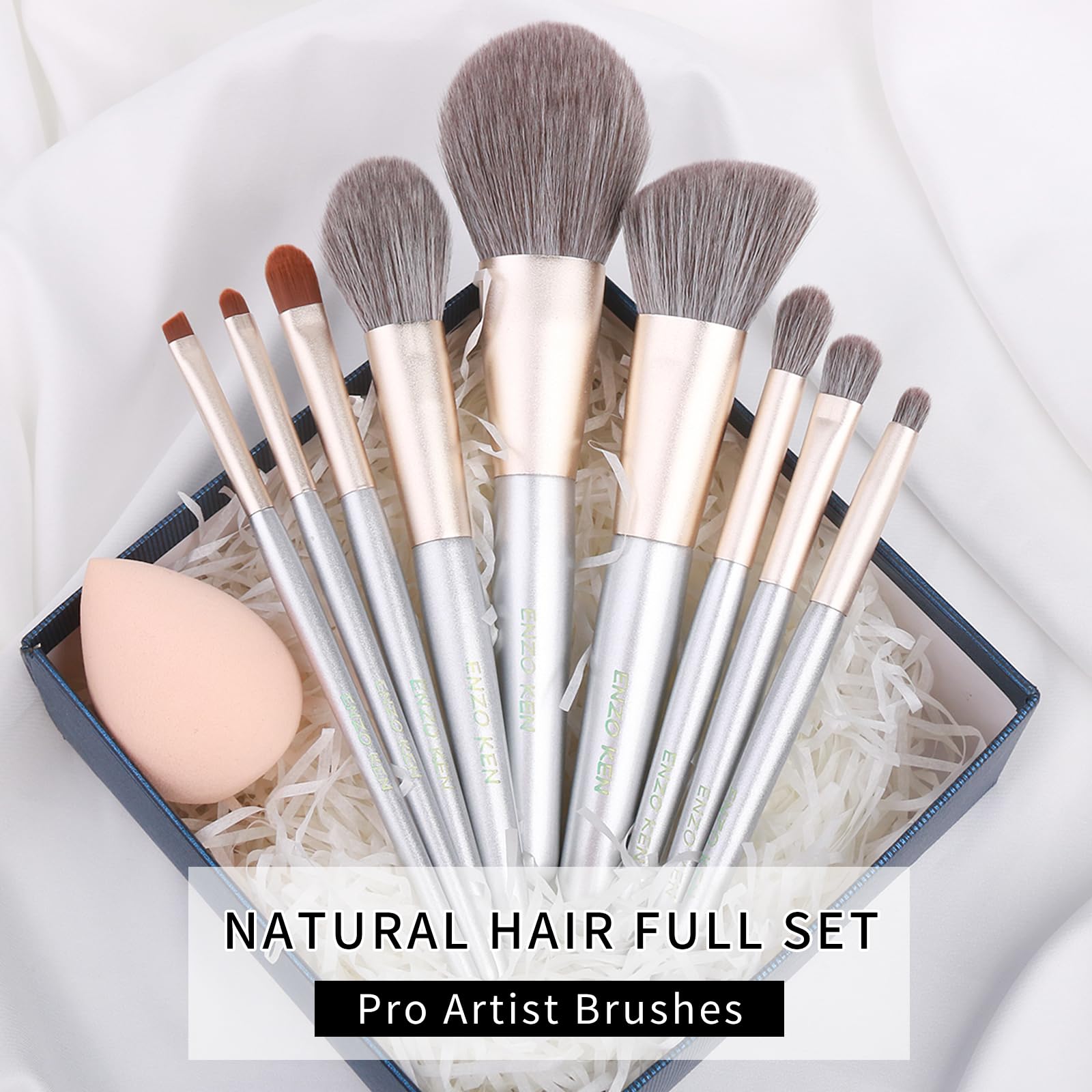 ENZO KEN Natural Hair Makeup Brushes Set Professional, Grey Squirrel Hair Makeup Brush Set including Case - Image 2
