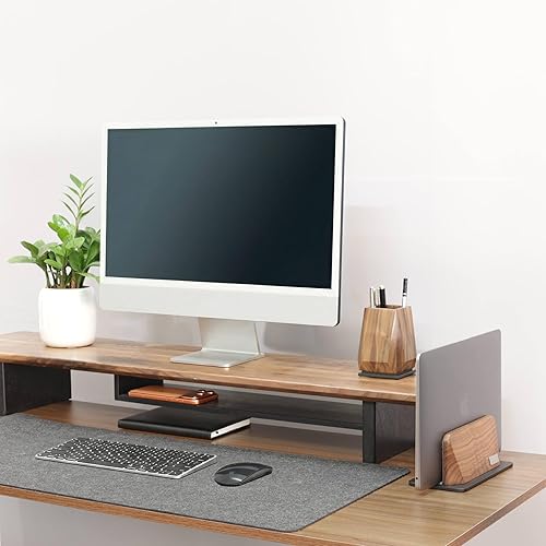 Miniatura 3 de Soporte vertical para laptop, soporte vertical de madera de nogal negro para escritorio, base de aluminio negro pesado  Base ajustable (0.315-1.496
