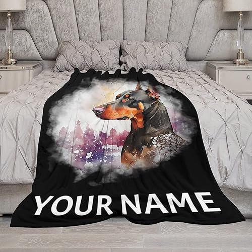 Miniatura 7 de Manta Doberman personalizada con nombre  Suave, mullida y cálida, 60 x 80 pulgadas, manta tamaño individual para cama, sofá y sala de estar, bonito