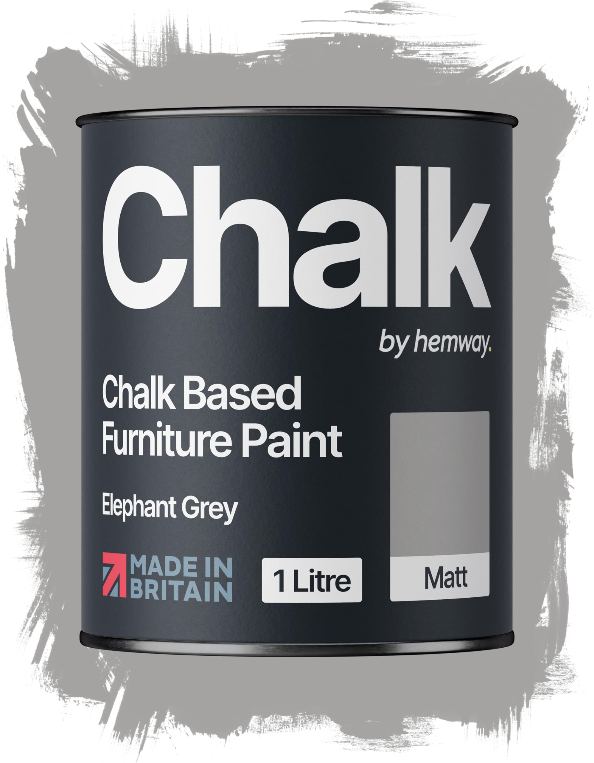 Hemway Chalk Based Furniture Paint, Elephant Grey 1L, Matt Finish Shabby Chic, Chalk Paint Furniture & Walls, Quick Dry & 1 Coat