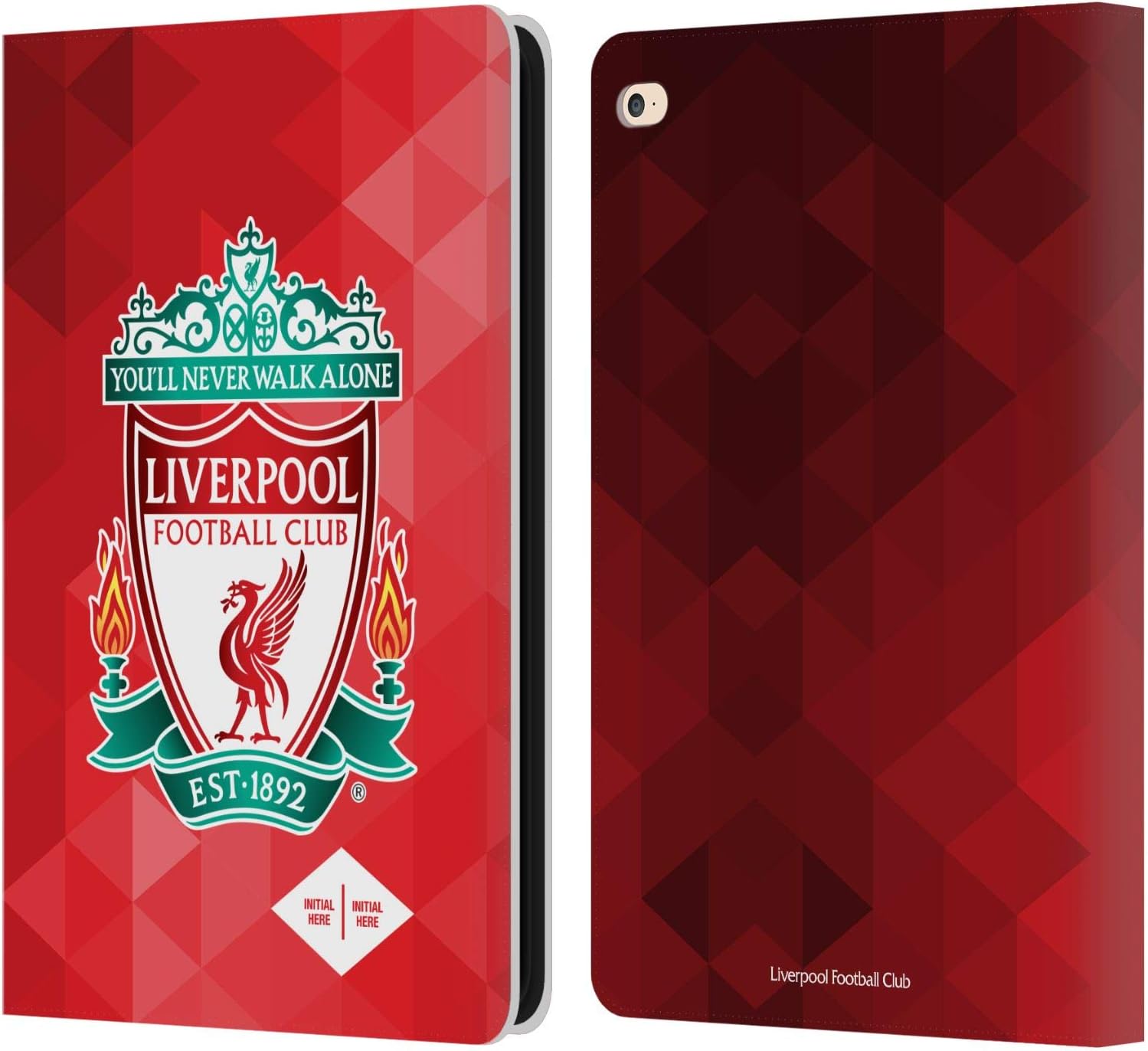 Head Case Designs Officially Licensed Custom Customized Personalized Liverpool Football Club Crest Geometric Red Logo 1 Leather Wallet Case Compatible with Apple iPad Air 2 (2014)