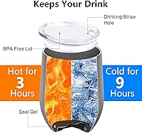 Vista 3 de Waipfaru Vaso de vino, 12 onzas/12 unidades, vaso de vino aislado con tapa, copas de vino al vacío de doble pared, taza sin tallo de acero