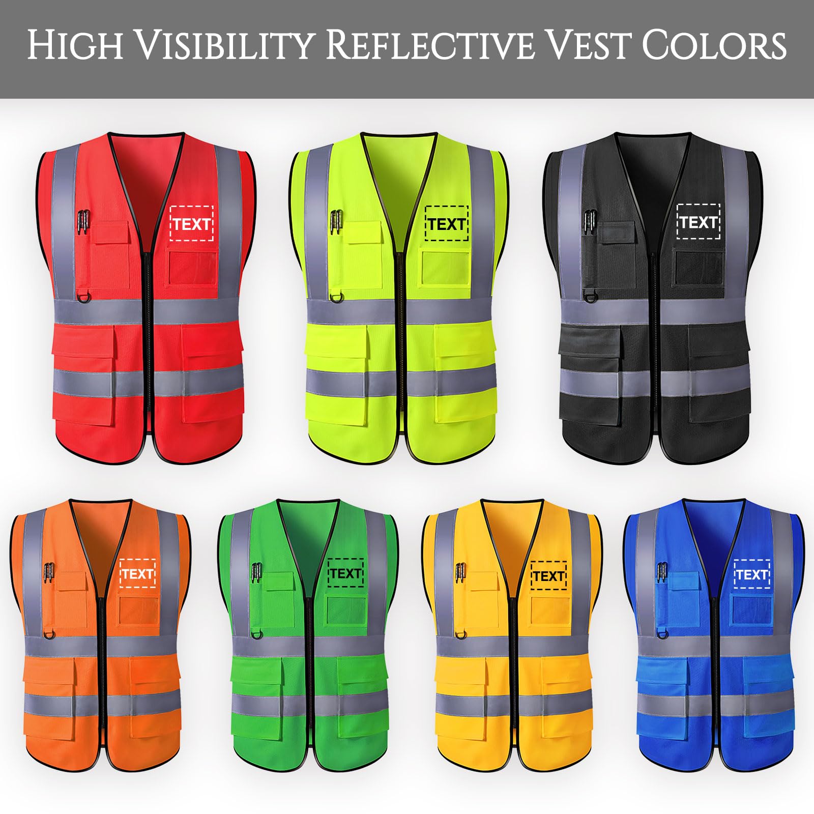 GBVllexuii Custom Safety Vest for Men with Logo Pockets Yellow High Visibility Reflective Vests Construction Security Workwear Outdoor Protective XL