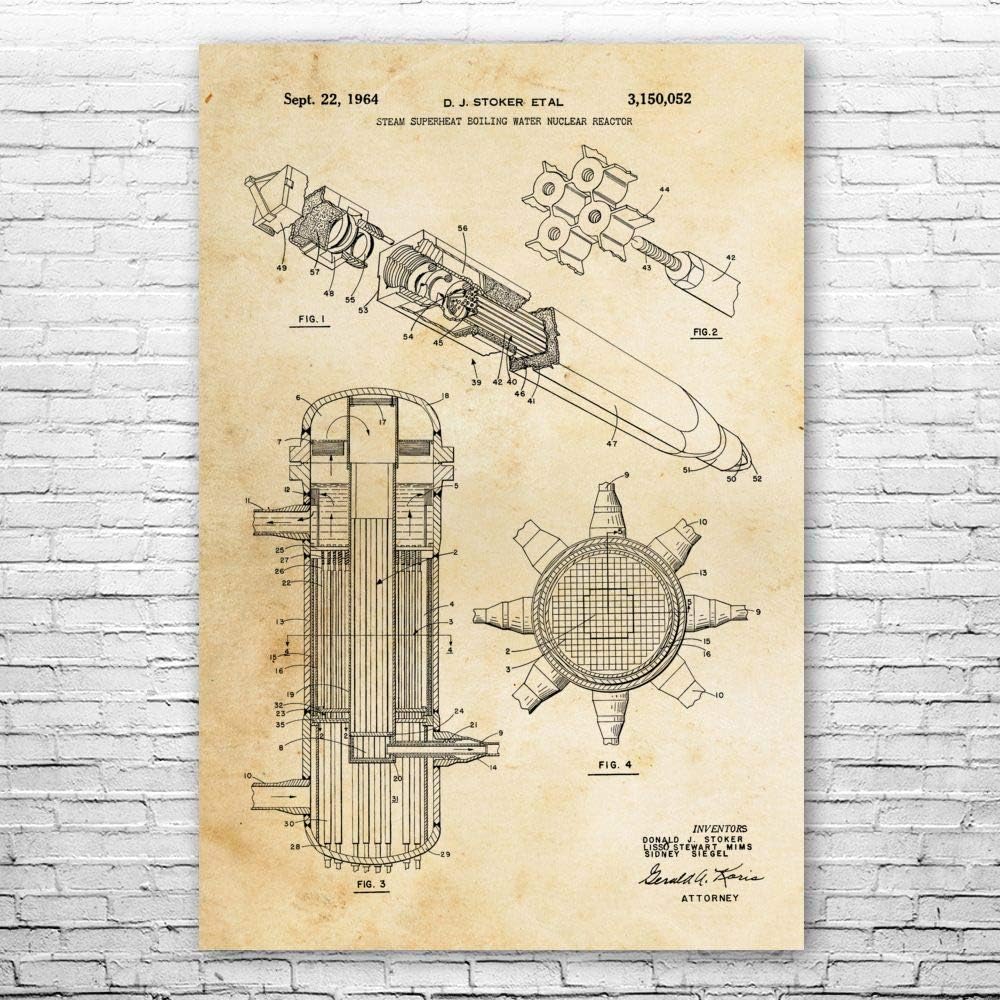 Superheated Steam Nuclear Reactor Poster Print, Power Plant Worker, Physicist Gift, Physics Lab Art, Power Technician Black & White (18 inch x 24 inch)