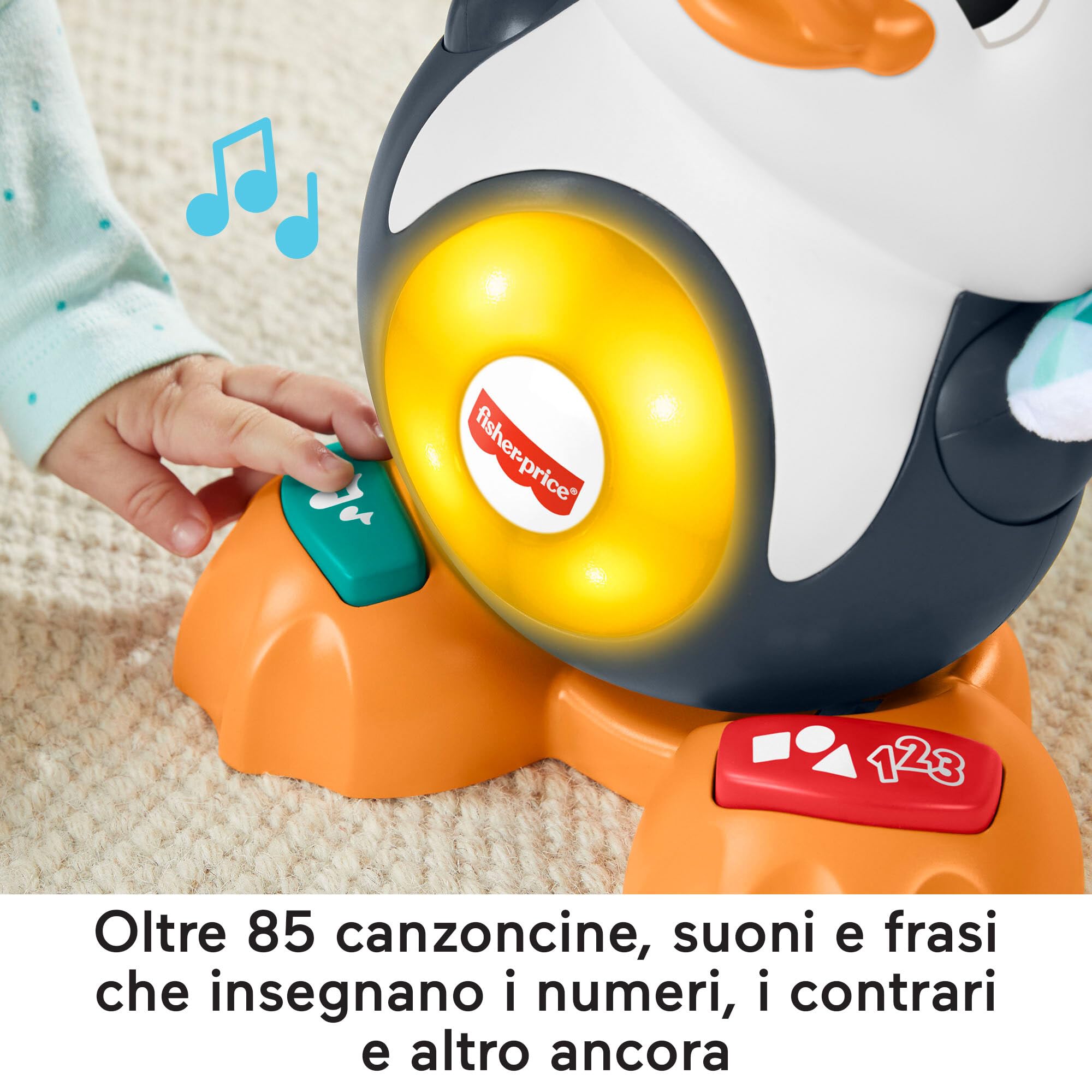 Fisher-Price - Parlamici Pino Pinguino Numeri e Parole, versione italiana, giocattolo interattivo musicale con luci e movimenti per l'apprendimento, giocattolo per bambini, 9+ mesi, HRB78