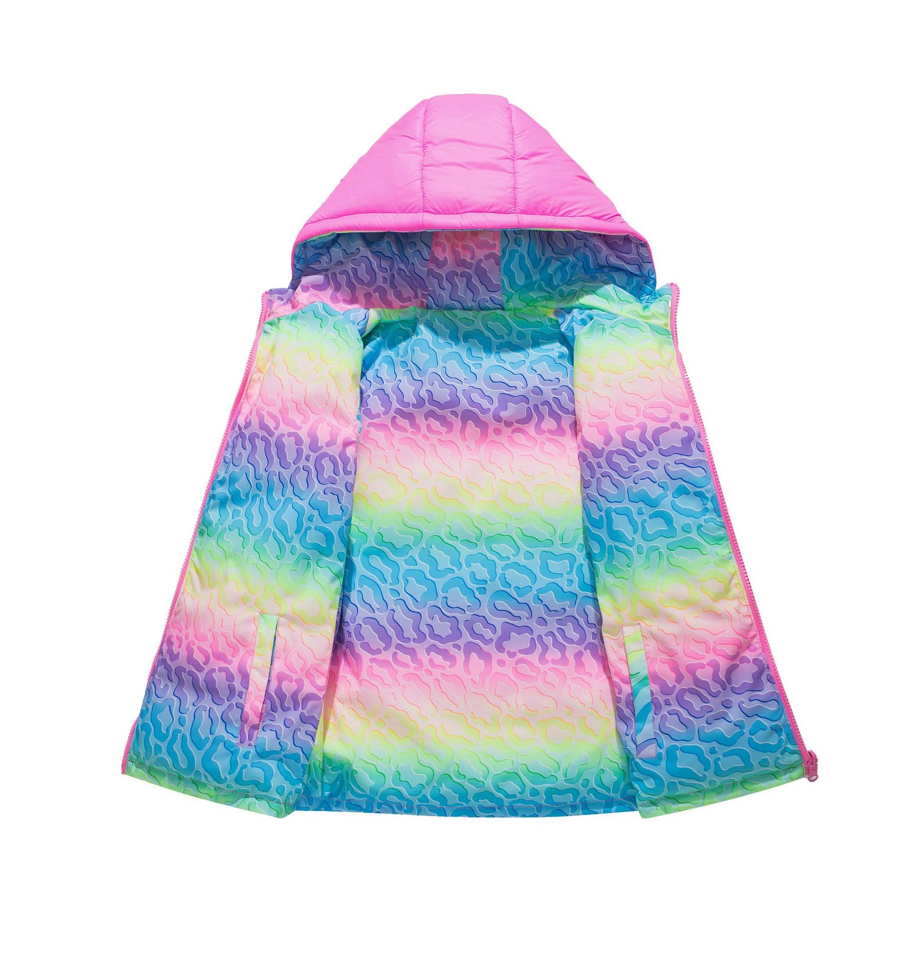 Veste Softshell Fille Polaire Imperméable Veste de Pluie de Sport Enfant Hiver Déperlante et Coupe-vent Manteaux Arc-en-ciel Fleur Blouson Ski à Capuche 1-16 Ans