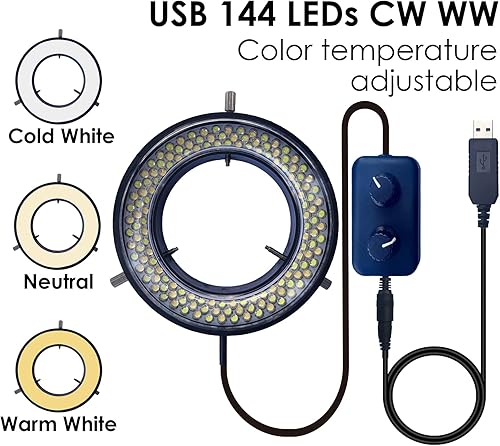 Miniatura 2 de UPWTKIM Iluminación de anillo LED de microscopio de luz, temperatura de color USB ajustable 144 LED anillo de luz para industria electrónica