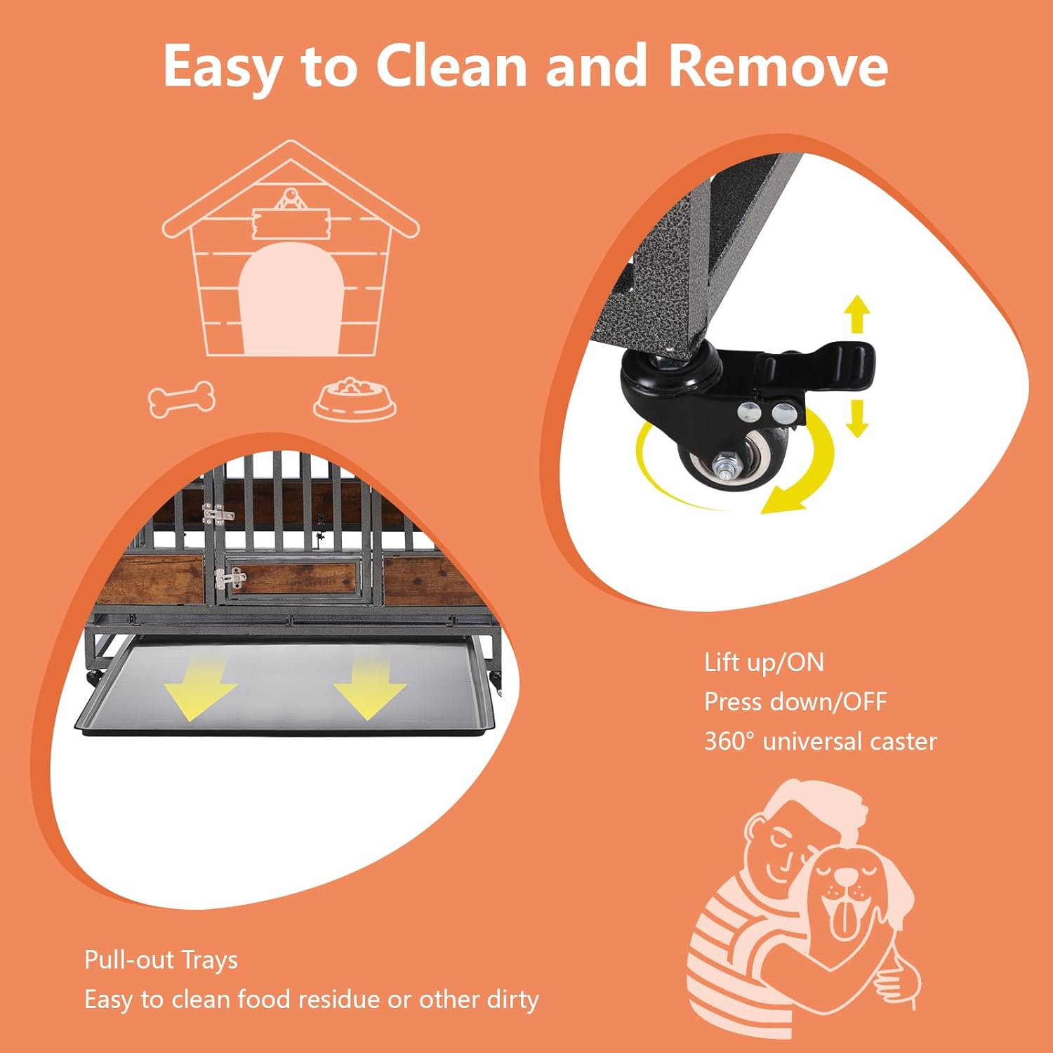 46 in Dog Crates for Large Dogs, Heavy Duty Large Indoor Dog Kennel with Removable Trays Wheels