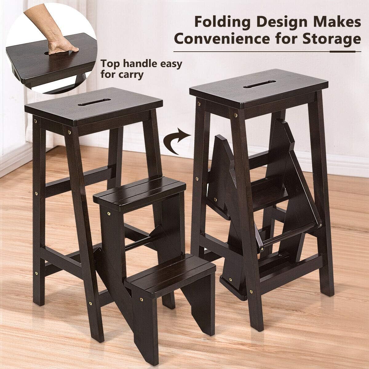Buy Costzon Folding Step Stool 3 Tier Wood Ladder