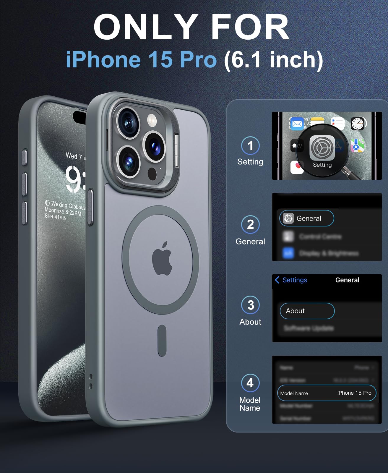 Beeasy for iPhone 15 Pro Case MagSafe Phone Case with 2 Screen Protectors and Stand - Image 2