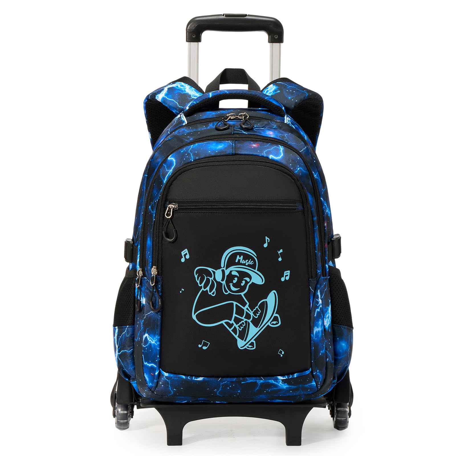 Amythe Schulrucksack Trolley Jungen, 6-Rollen für Treppen, mit Reflektoren | Schulrucksack mit Rollen für Jungen 9-16 Jahre (3.-9. Klasse), abnehmbarer Schultrolley, Schulranzen-Set für Schule Reisen