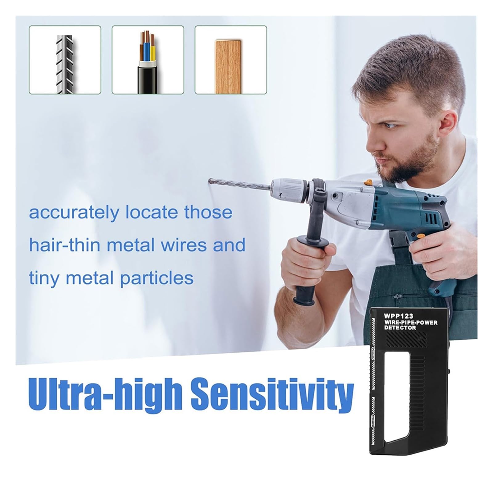 WPP123 Wire Pipe Power Detector Metal Detector Pointer AC Wire Metal Detection Metal Detector Alert Pipe Power High Sensitivity