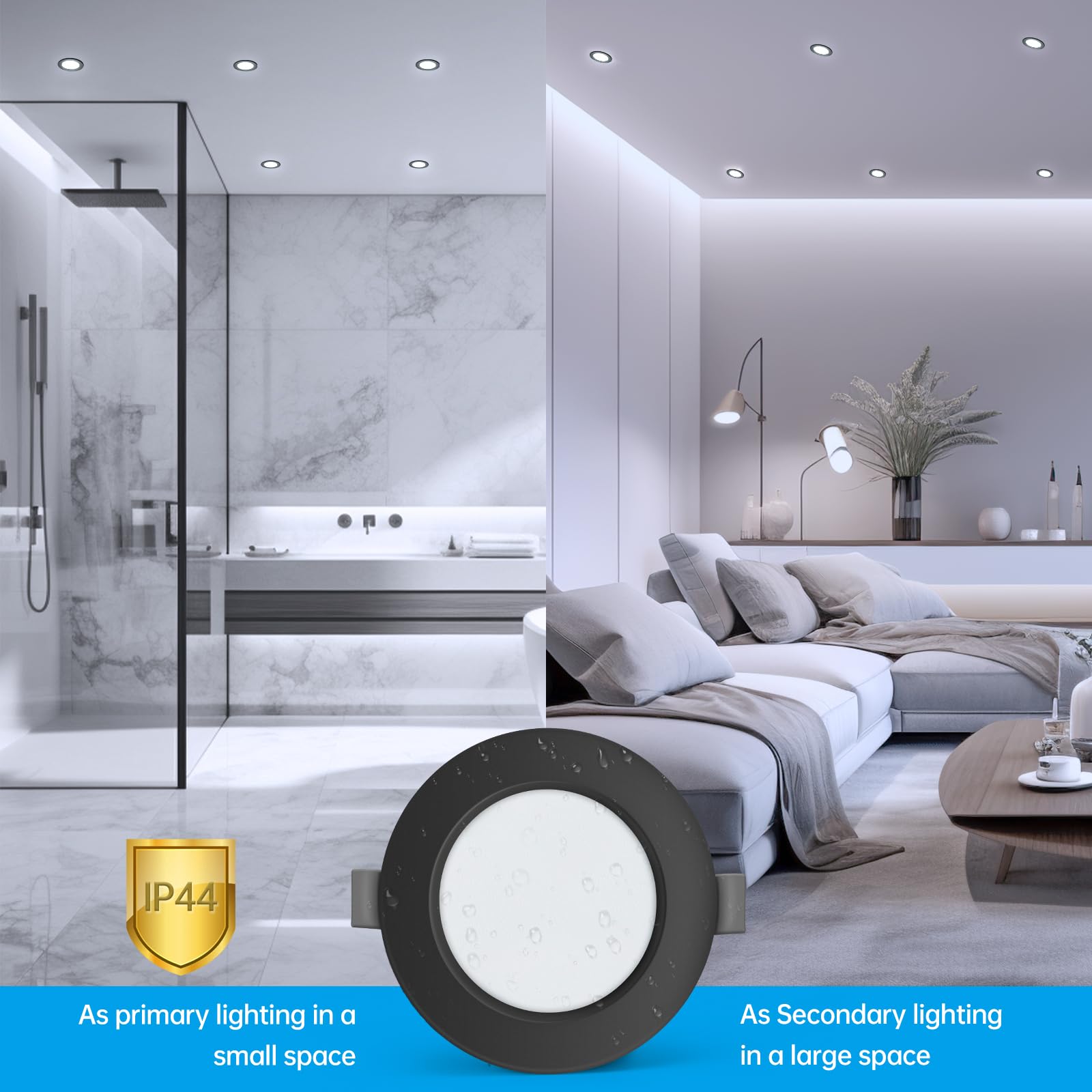 Wowatt Foco Empotrable LED Techo Negro IP44 Blanco Frío 6500K Downlight Redondo Extraplano Ф98x25mm 400LM 4W Equivalente a Halógena 40W Interior Ojo de Buey 220V Corte 75-85mm Pack 10