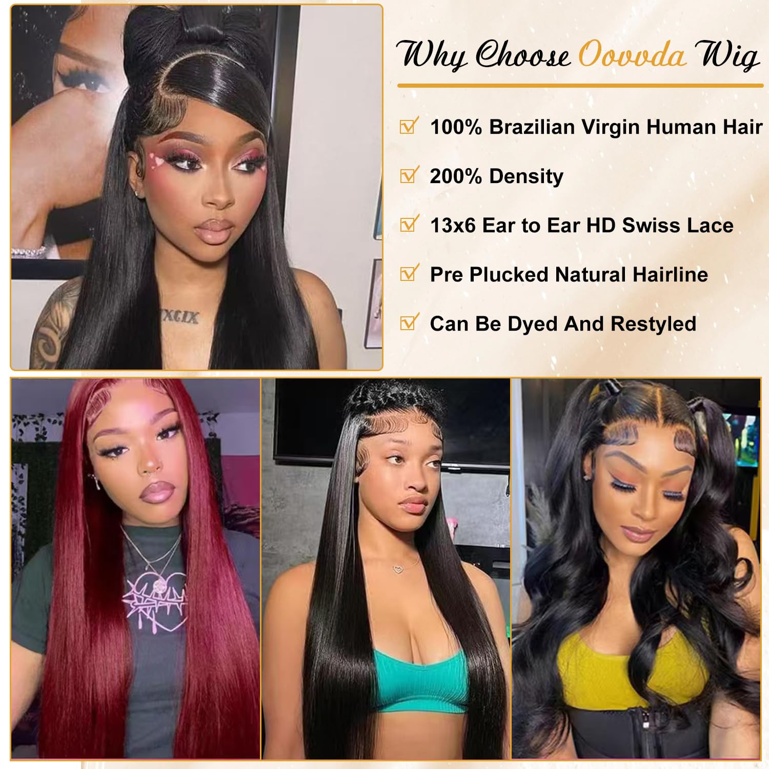 13x6 HD Lace Front Human Hair Wig 200 Density Straight Pre Plucked Shop Our 13x6 613 Lace Front Wigs - Honey Blonde, Straight main image 3