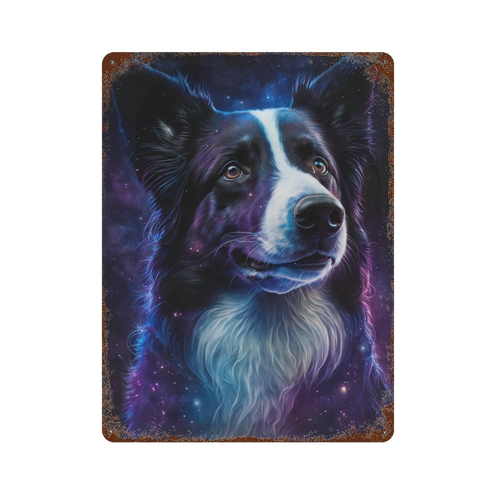 Rusty Metal Tin Sign with Cosmic Canine Portrait-3 Design 15.7"x11.8", for Farmhouse, Kitchen And Entryway Decor, Classic Wall Plaque