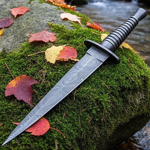 Miniatura 1 de Cuchillos  Hecho a mano de acero de Damasco  Cuchillo de hoja de doble filo  Mango de Damasco  Cuchillo con funda  Regalo ideal para hombres,