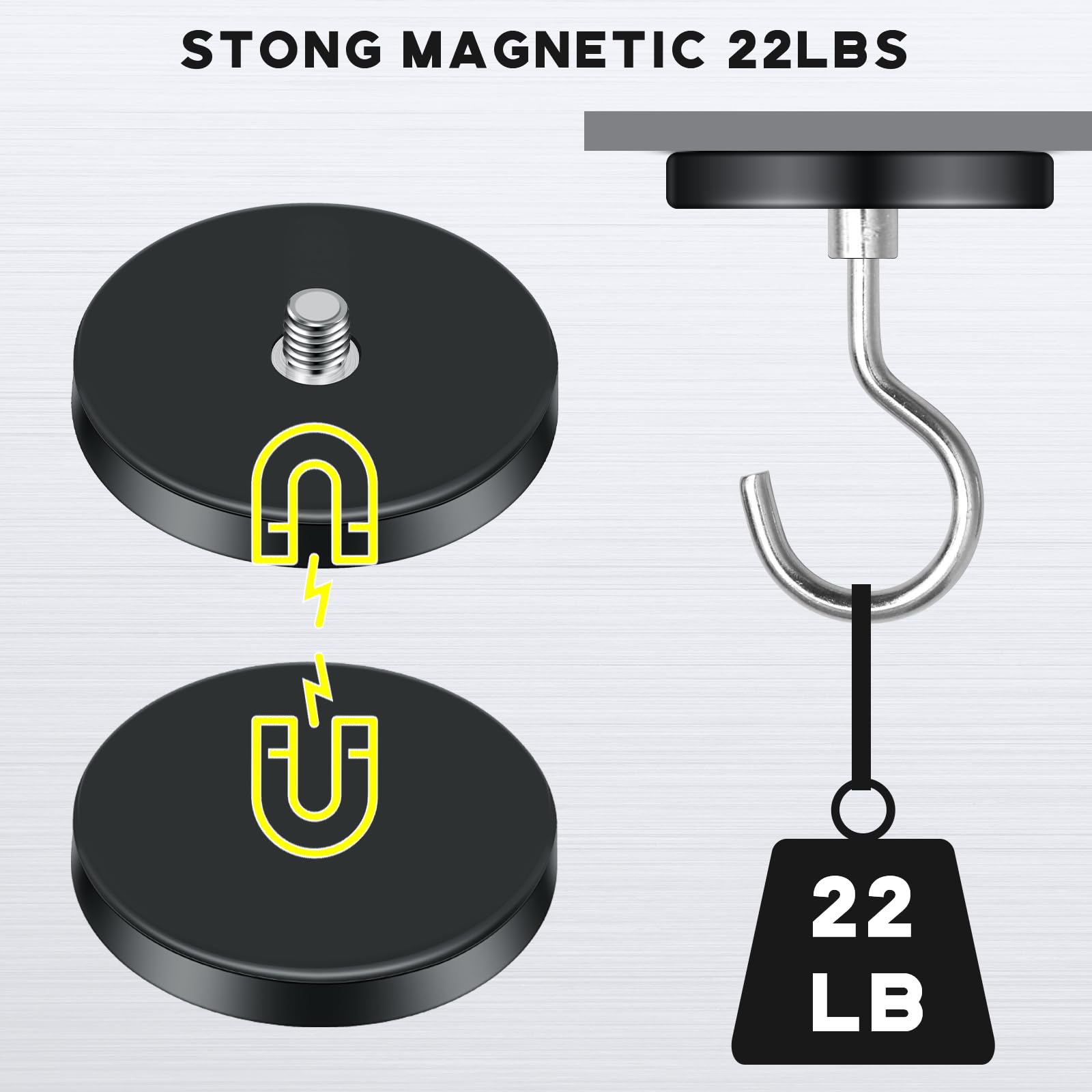 Pushglossy Heavy Duty Neodymium Magnets 1/4"-20 Round Magnet with Threaded Stud for Action Camera 1.69" Base Rubber Coated Magnet Tool for Camera Cellphone LED Lighting and Other Equipments(8 Pcs) — Amazon image 3