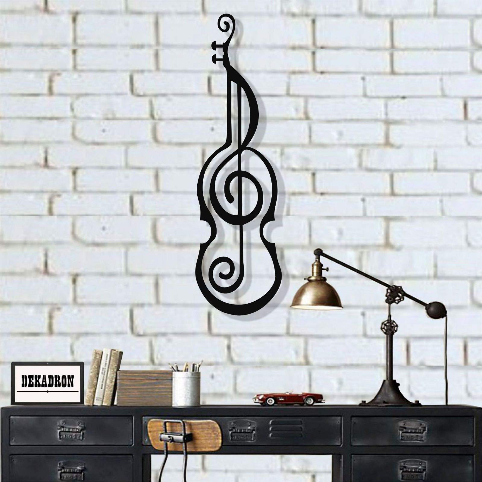 DEKADRON Metal Wall Art, Treble Clef and Violin, Metal Music Decor, (26x90cm)