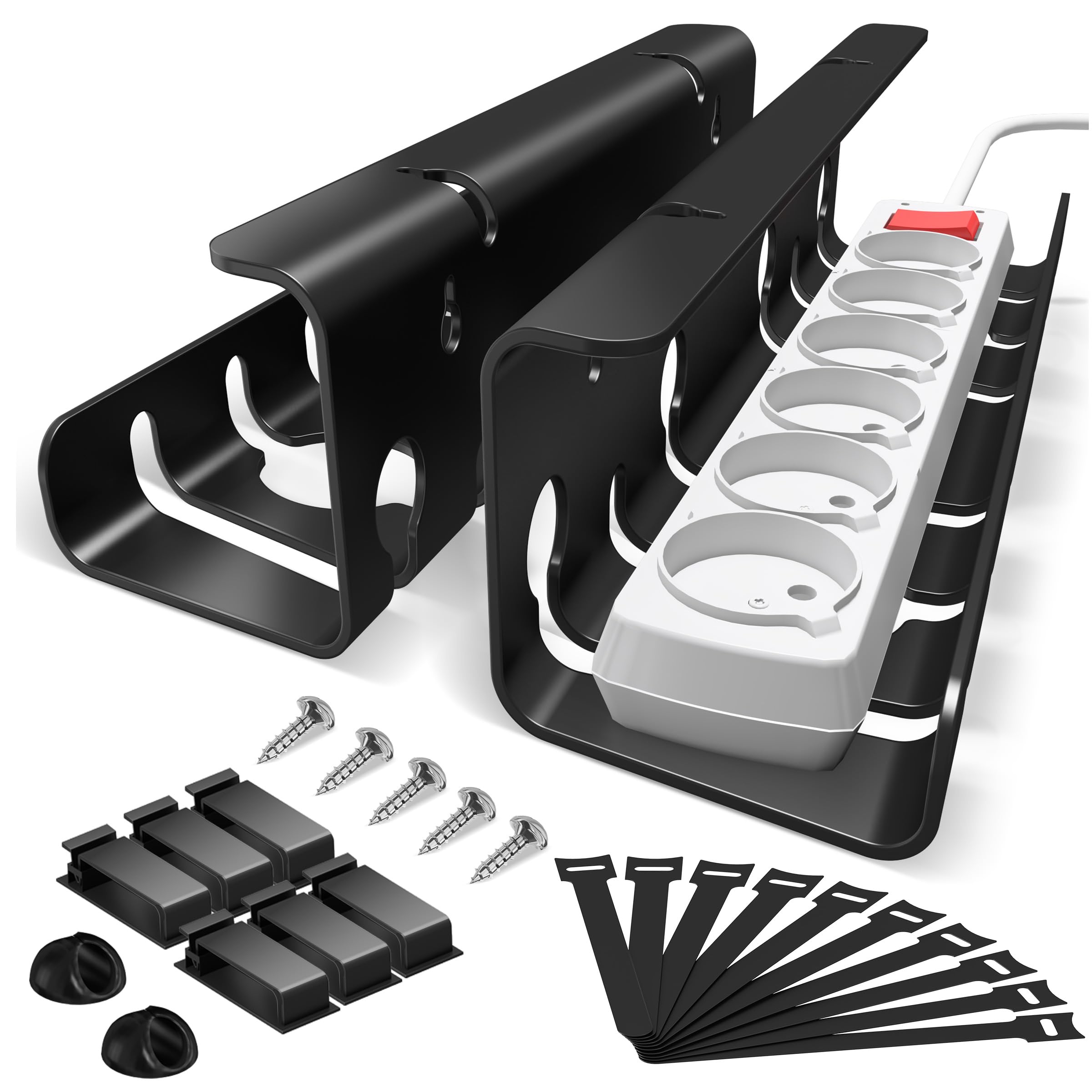 StowBin Kabelkanal Schreibtisch fürs Kabel Management - 2er Set Edelstahl Kabel Organizer Schreibtisch - Inkl. Zubehör - Kabelmanagement Schreibtisches - Cable Organizer Desk,Schwarz