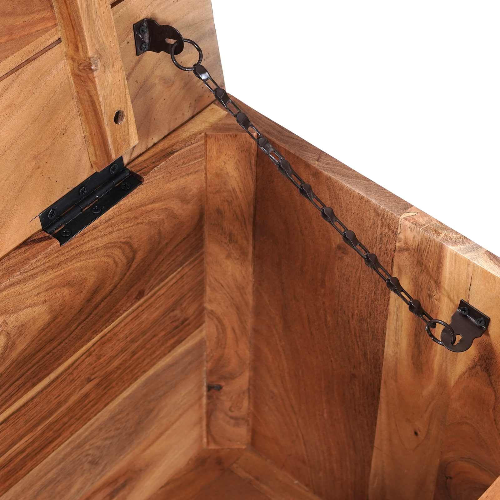 Aufbewahrungsbox Akazienholz Natur 85x40x46 cm | Massivholz und Holzwerkstoff, offenes Design, für Zeitschriften und Decken, 1 Stück