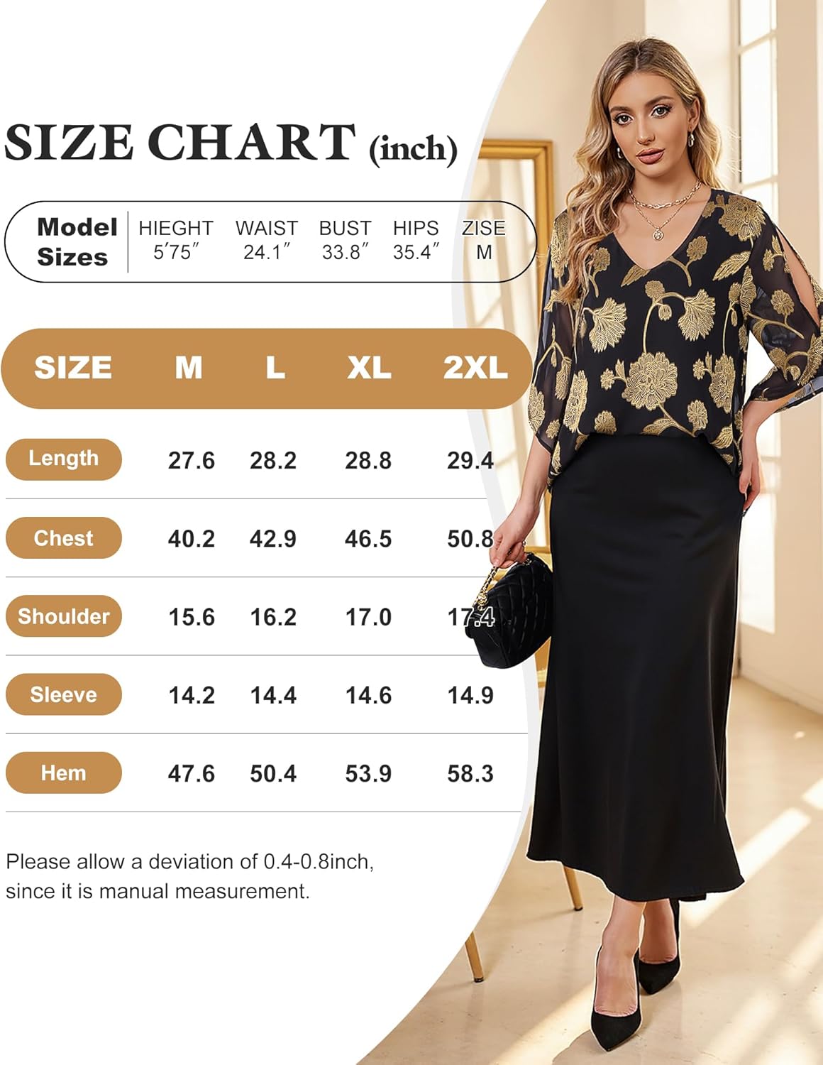 Bebonnie Womens Ruffle 3/4 Sleeve V Neck Double Layers Chiffon Blouses Dressy Tops - Image 5