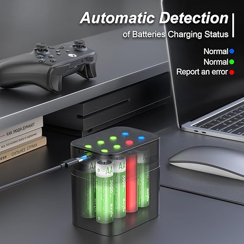 Miniatura 4 de Cargador de baterías AA recargable, cargador rápido de 15 W para baterías AA de litio y NiMH, 8 ranuras individuales de carga rápida, diseño de caja