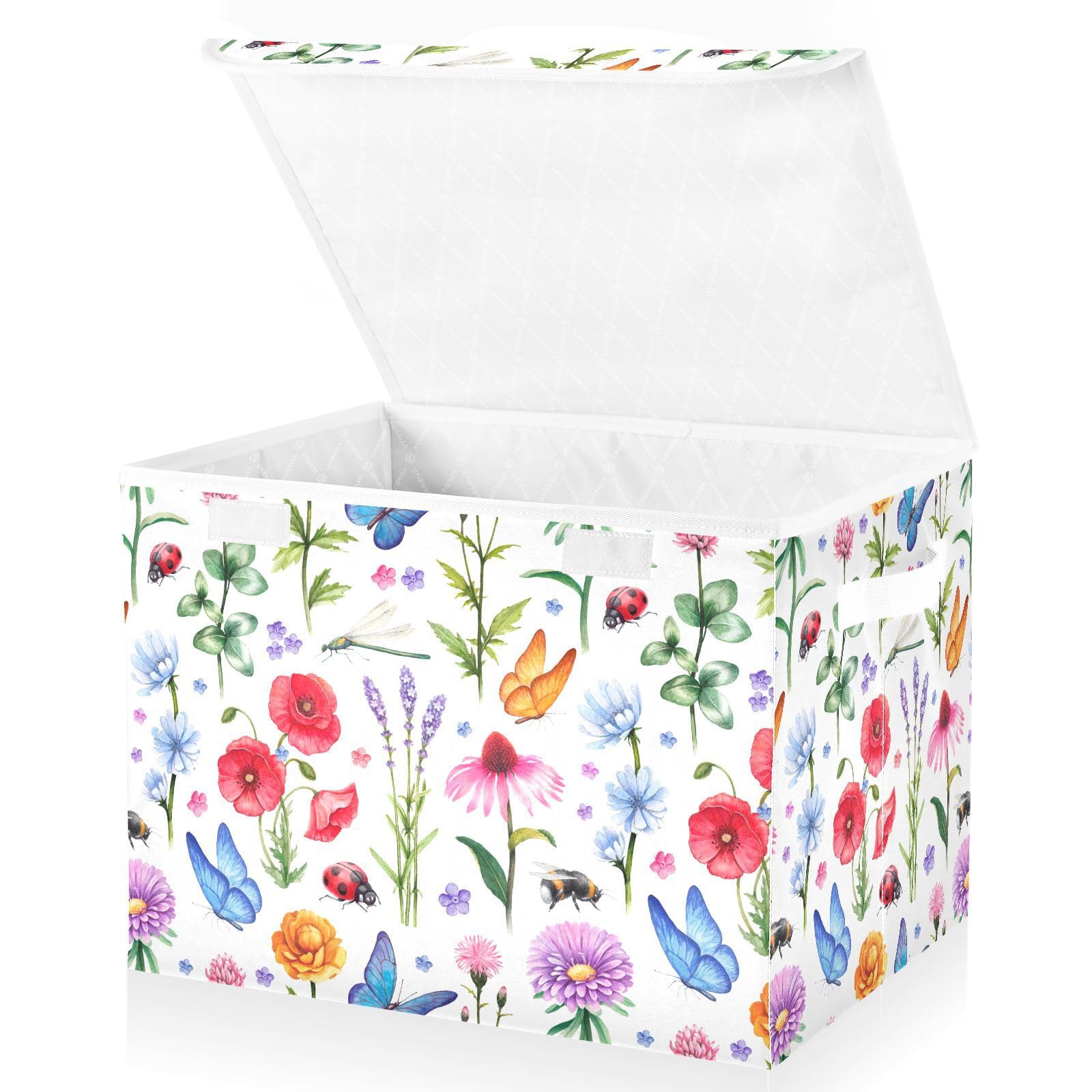 Mnsruu Storage Boxes with Lids,Butterfly Flower Spring Summer 1 Fabric Storage Boxes Baskets Containers Organizers for Toys,Clothes and Books