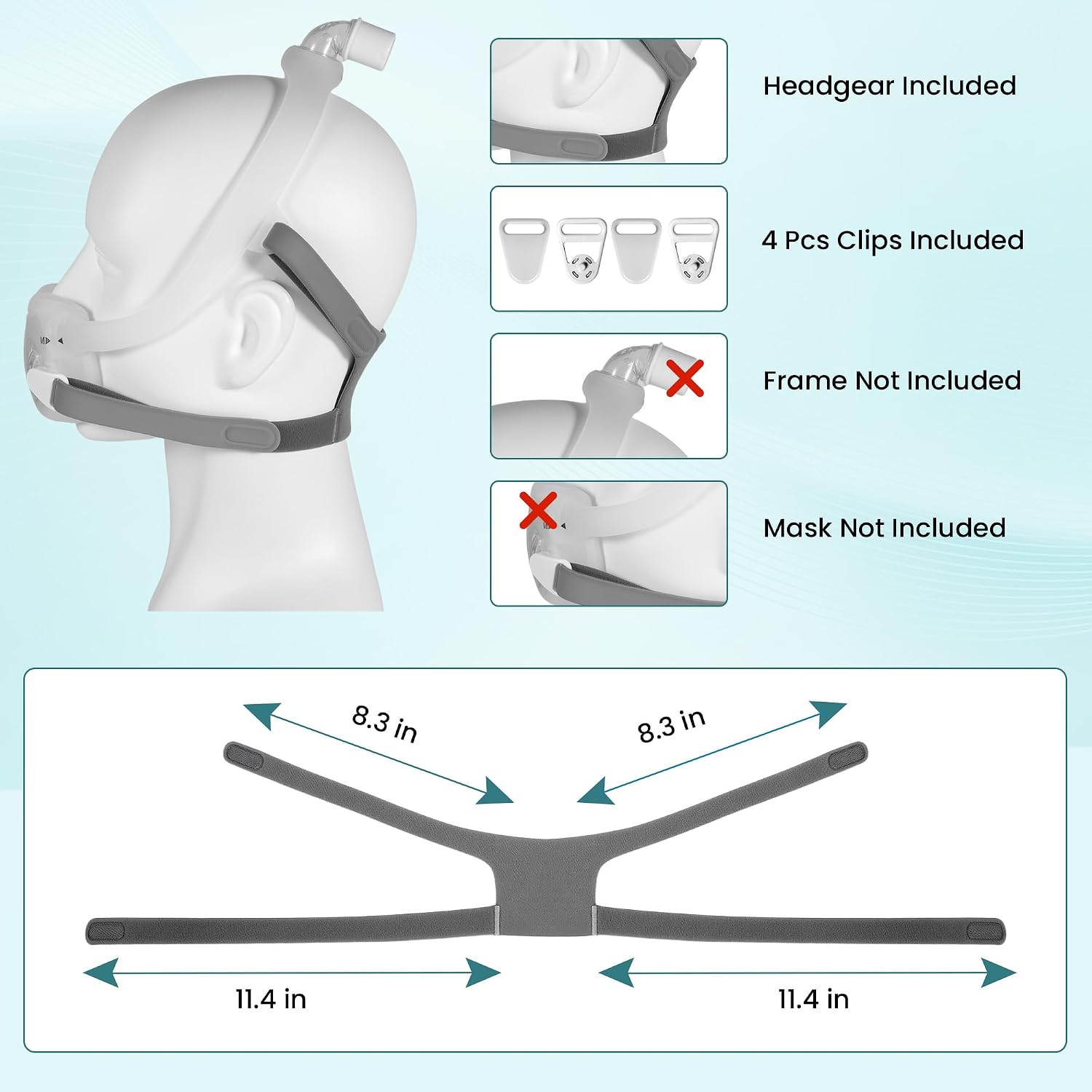 Replacement Headgear Compatible with DreamWear Full Face Mask, 2 Pack Adjustable Straps with 4 Magnetic Clips, Soft Breathable Sleep Headgear for DreamWear Full Face image 3