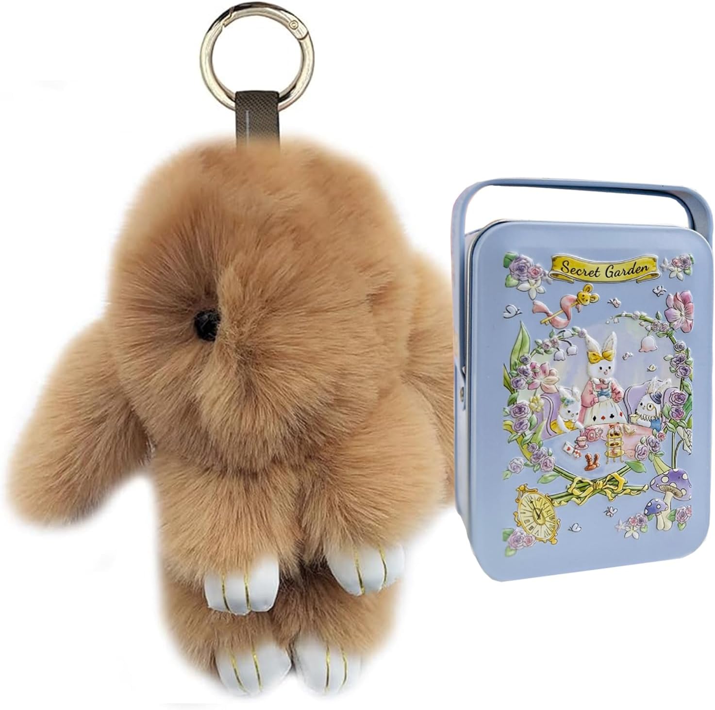 TrustBlai BunnyLulu Soft Fluffy Bunny Plush Keychain with Tin Box - 15cm Pom Pom Charm for Keys, Bags & Gifts (6 Colors)