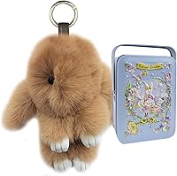 TrustBlai BunnyLulu Soft Fluffy Bunny Plush Keychain with Tin Box - 15cm Pom Pom Charm for Keys, Bags & Gifts (6 Colors)