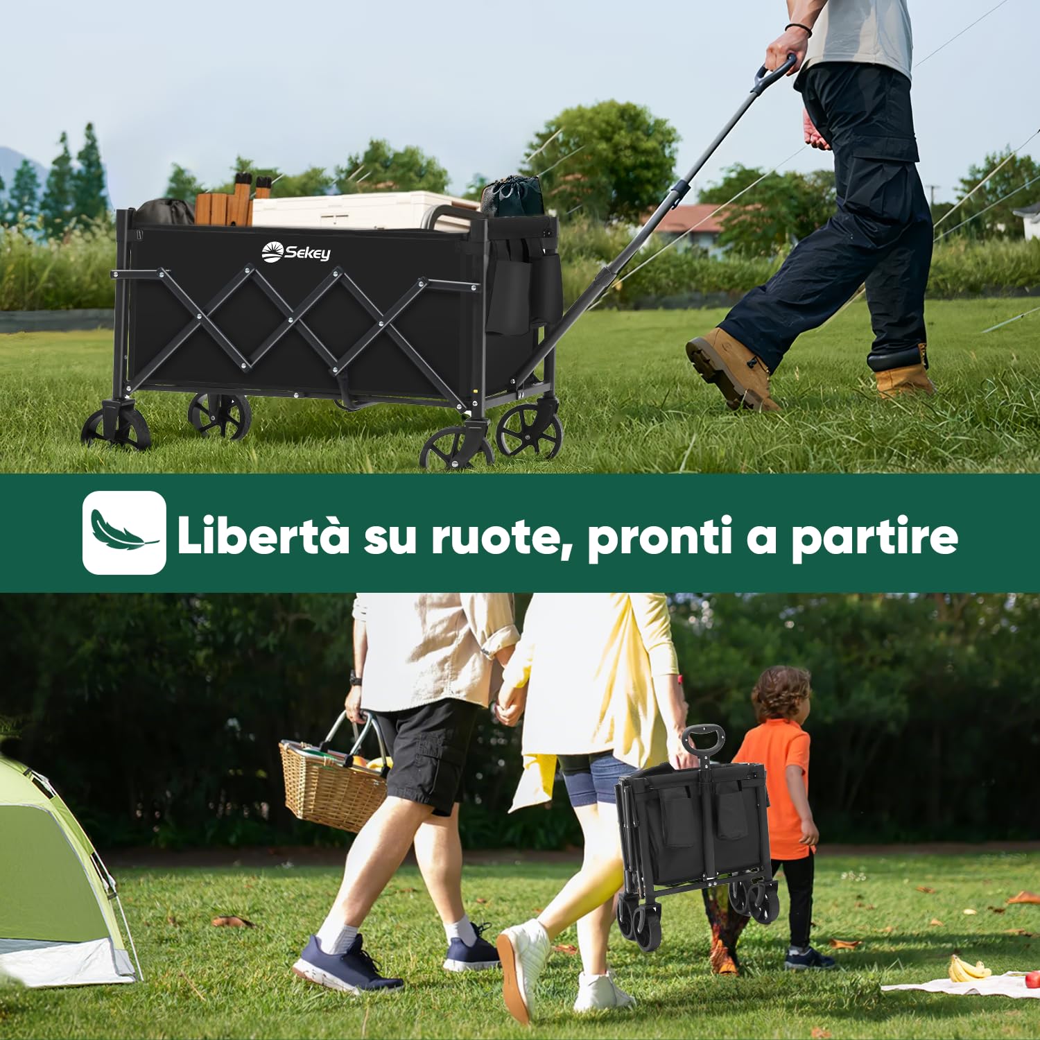 Sekey Carrello pieghevole 60L 80KG Manico Regolabile Nero