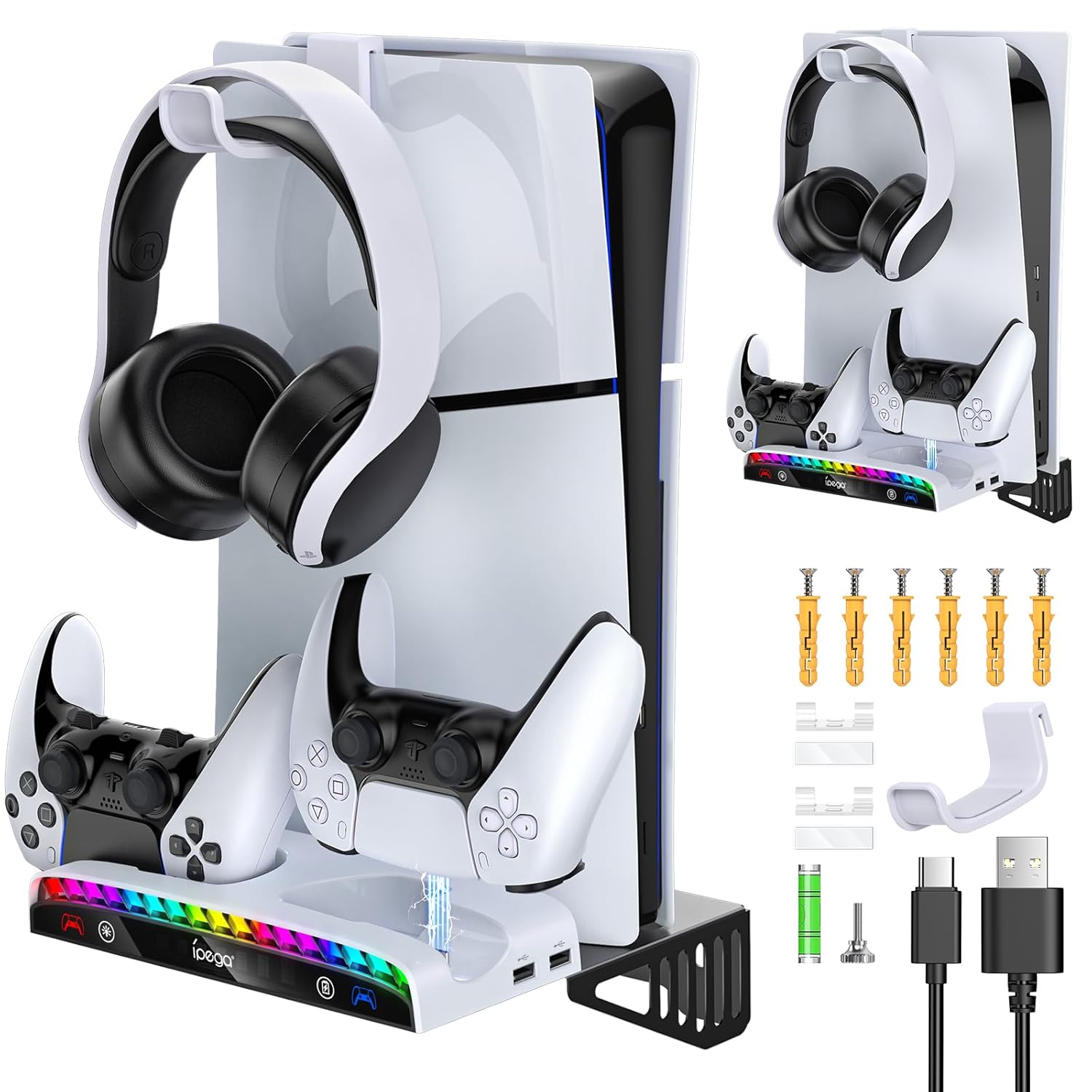 Wall Mount Kit for PS5 Slim/PS5 with Charging Station, PS5 Shelf Floating Mount