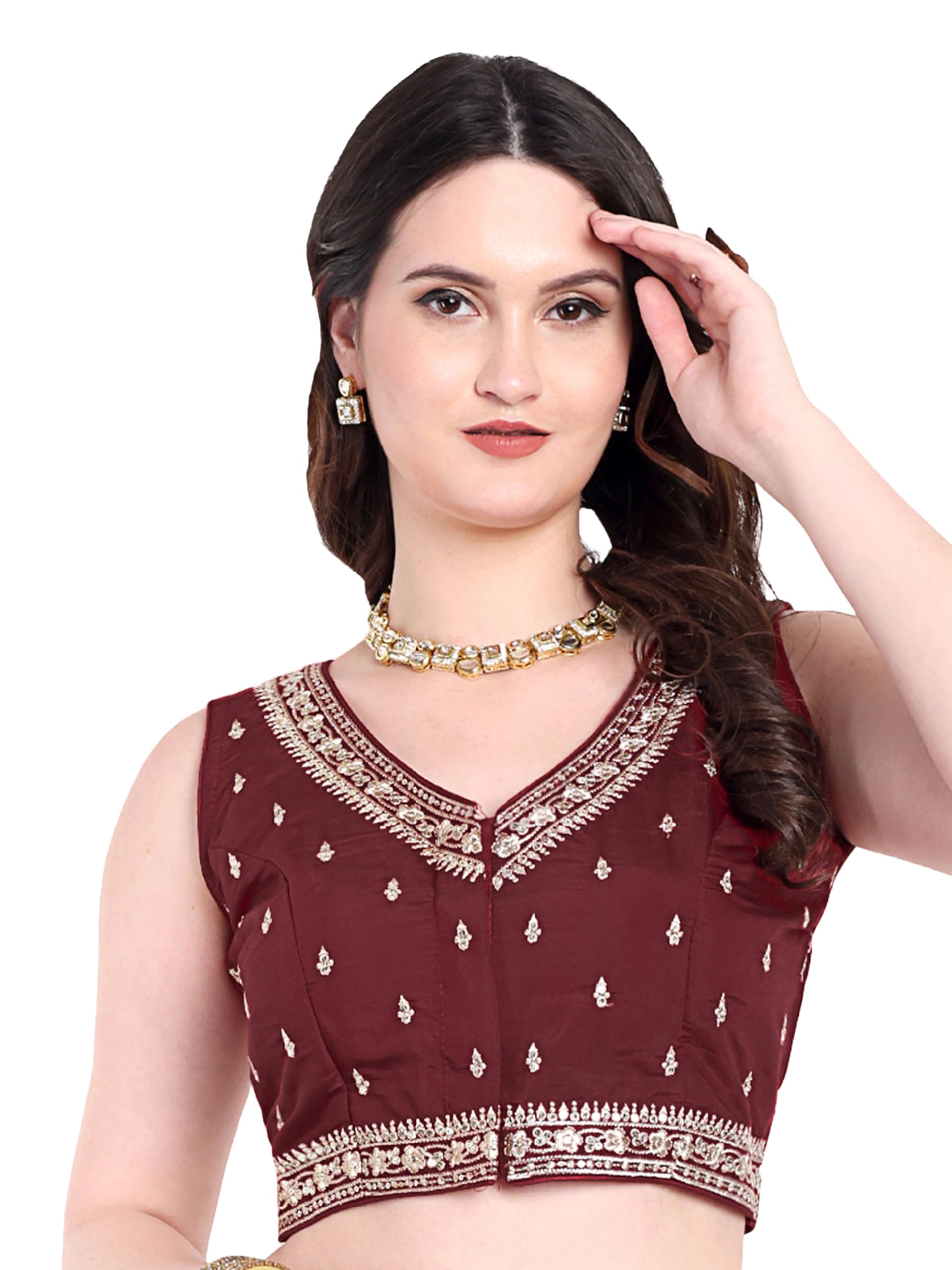 Buy SAKSA Women V-Neck Bridal Blouse with Back Diamond Design