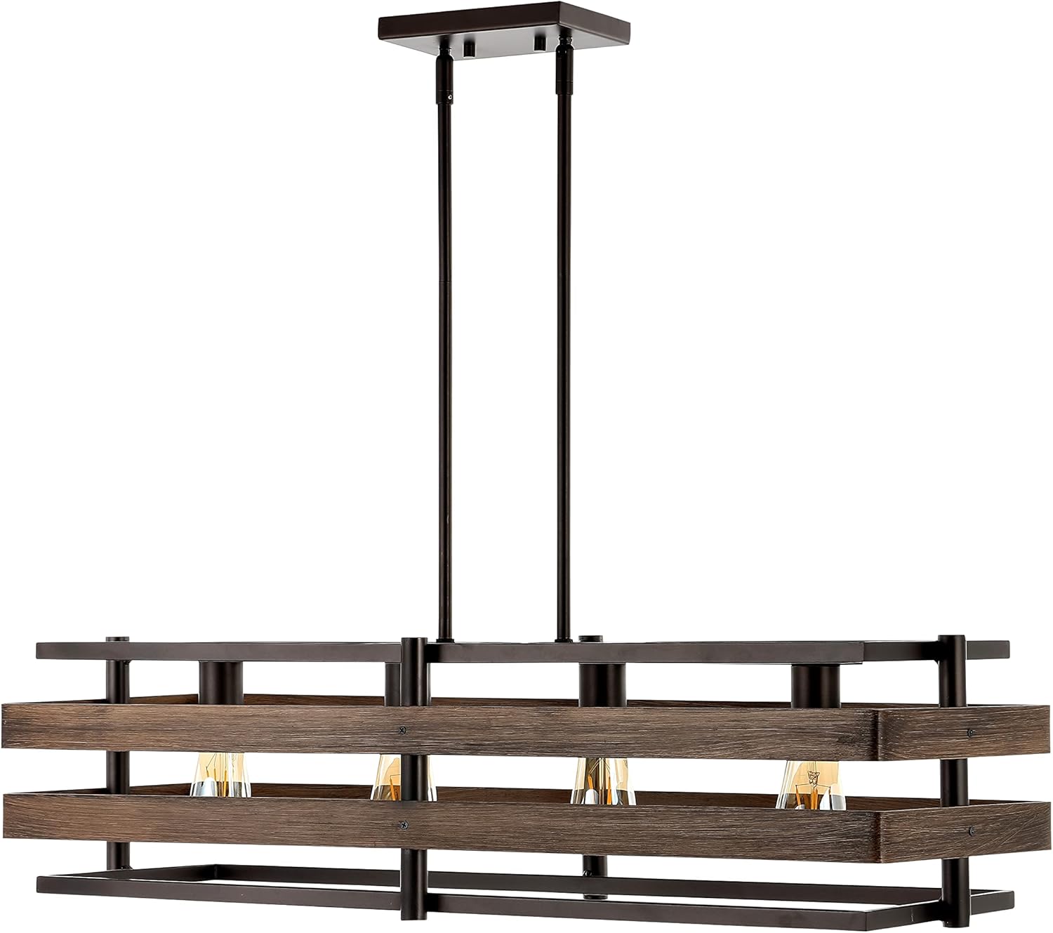JONATHAN Y 34" Wood Finished Oil Rubbed Bronze 4-Light Iron Linear Pendant, Rustic Farmhouse Island Fixture for Dining Room Kitchen, Adjustable Height, LED Bulbs Included JYL1306A