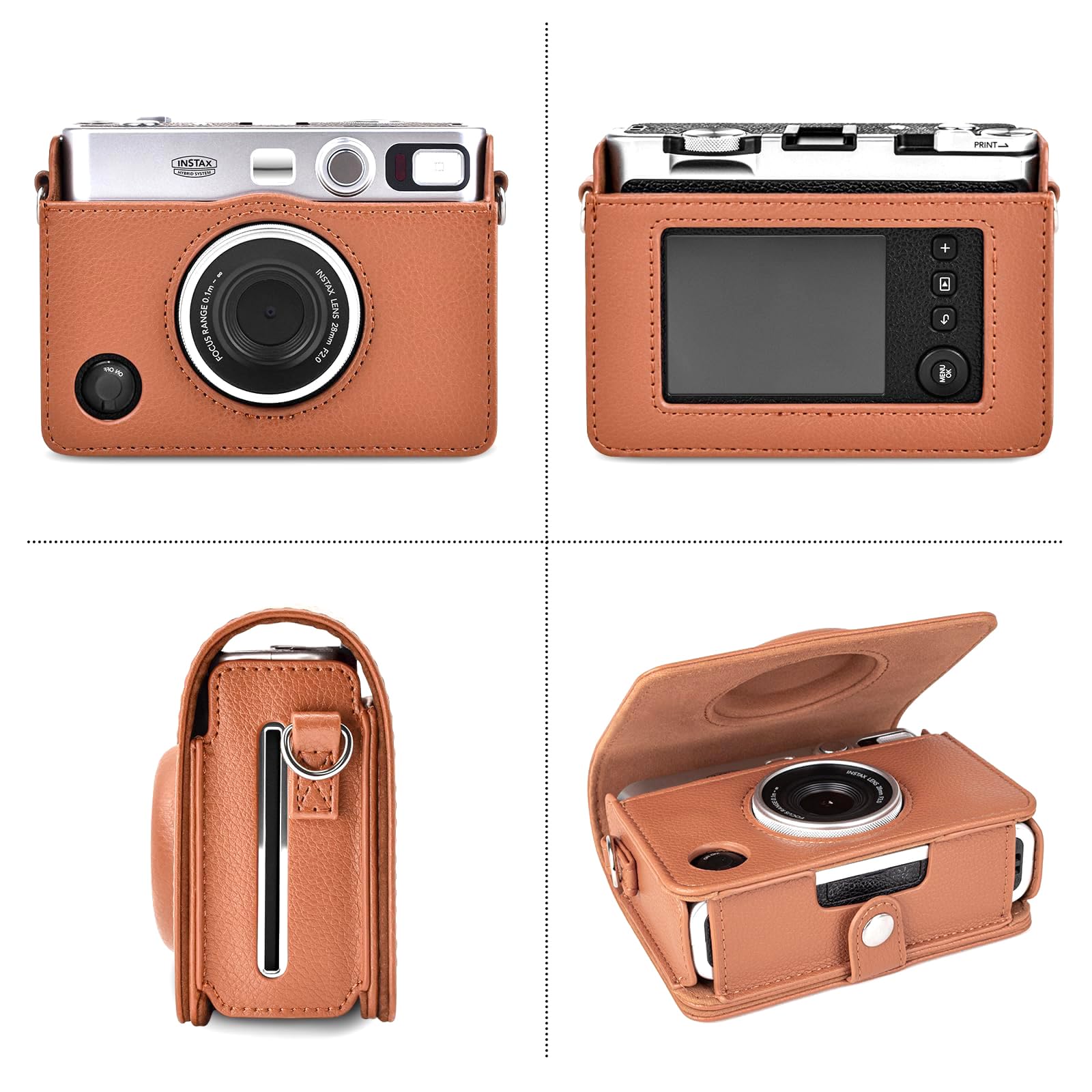 Rieibi Custodia per fotocamera Mini Evo, custodia di protezione in pelle PU vintage per fotocamera istantanea Fujifilm Fuji Instax Mini Evo con tracolla rimovibile, marrone strutturato 1, orizzontale