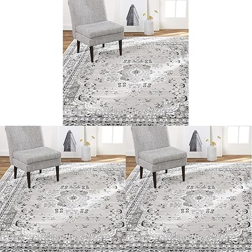 Miniatura 113 de Home Dynamix Premium Sakarya - Tapete tradicional con borde y medallón, gris, tapete rectangular de 7 pies 8 pulgadas x 10 pies 7 pulgadas Azul