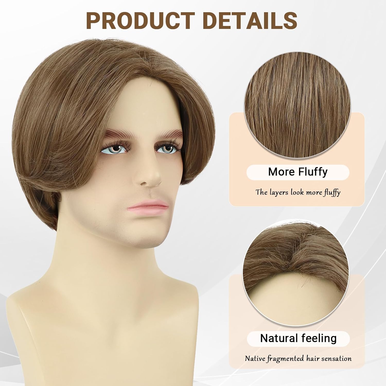 Mens Short Brown Wig Straight Middle Part Cotume Wigs Heat Resistant Synthetic Male Funny Wigs for Cosplay Party Halloween Anime（Brown）