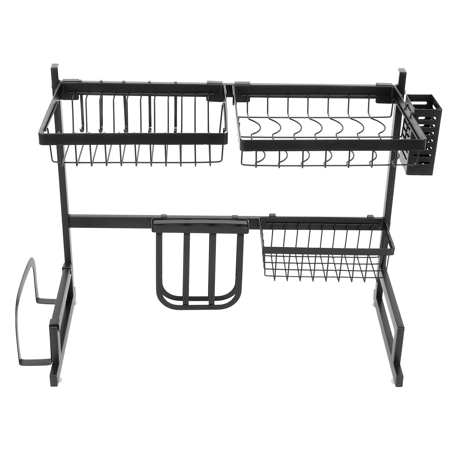 Escurridor de platos negro para cocina con organizador sobre fregadero