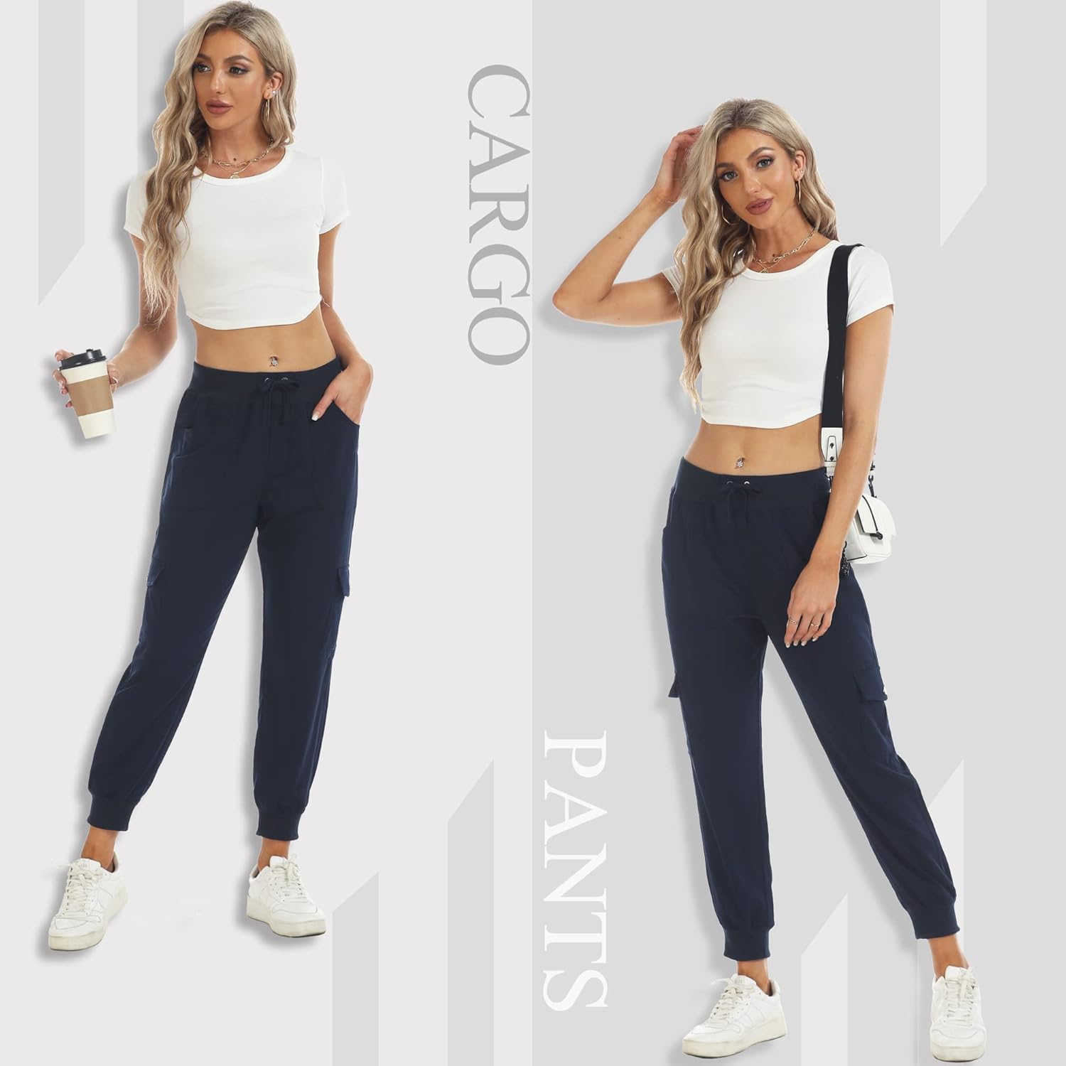 MISS MOLY Women's Hiking Cargo Pants Joggers Lightweight Quick Dry Casual Sweatpants Elastic Waist Button Pockets - Image 3