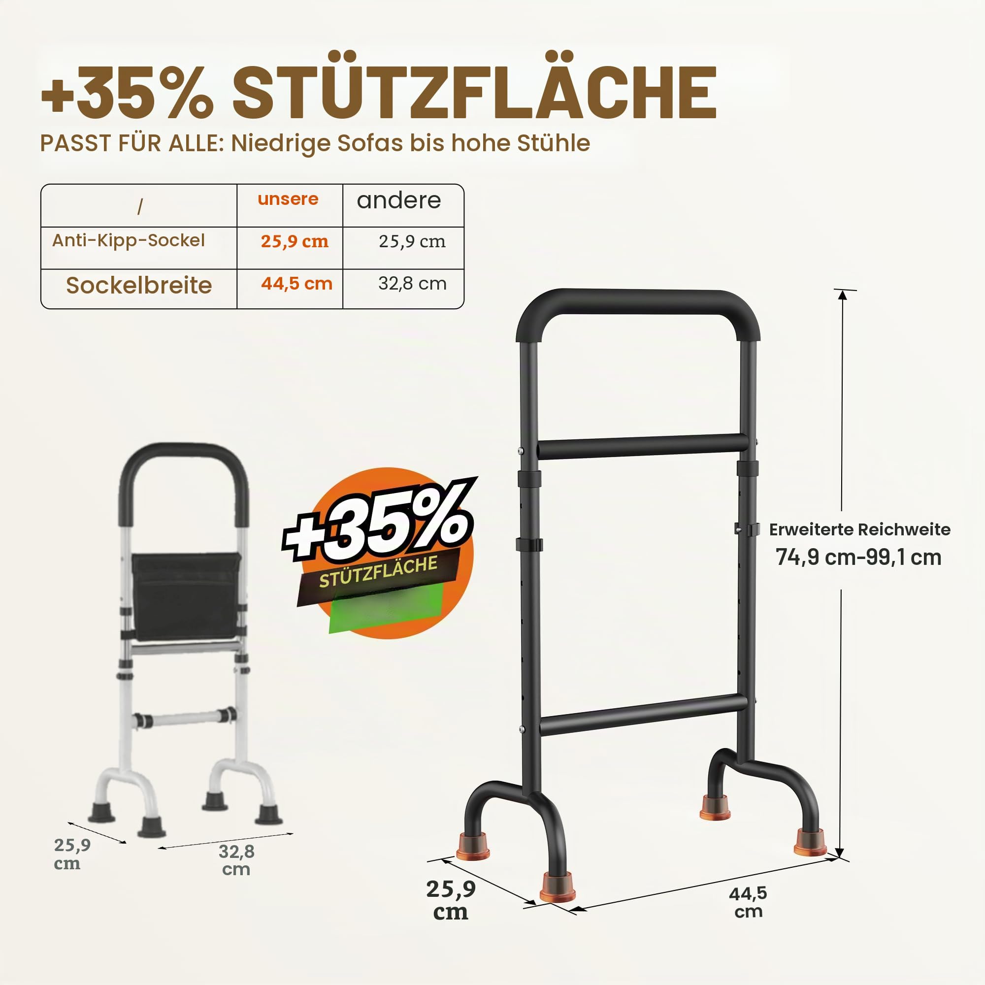 Stehhilfe für Stuhl und Couch, höhenverstellbare Mobilitätshilfe für Senioren, Leichter Aluminiumrahmen mit 204 kg Kapazität