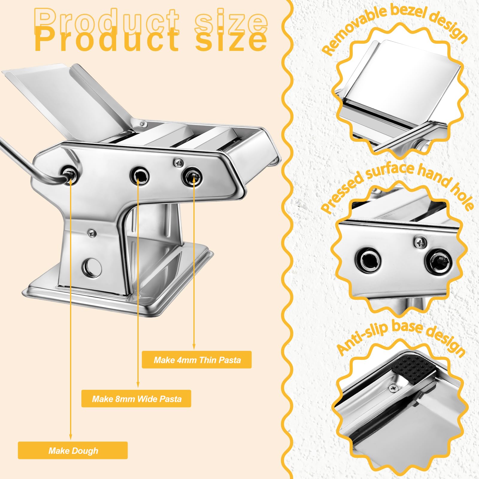 Baderke Máquina para hacer pasta con estante de secado de pasta y cortador de sellos de raviolis, prensa manual de acero inoxidable, grosor ajustable para espaguetis, fettuccini, lasaña o pieles de