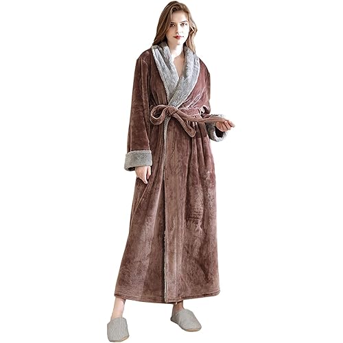 Hellomamma Women's Fleece Robes, Long Winter Warm Soft Plush Bathrobes for Women, Fluffy Comfy House Coat