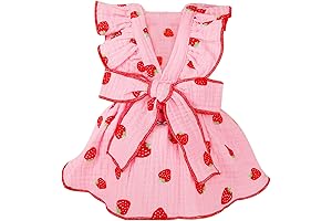 Cute Dog Dress with Bow Decor and Strawberry Print for XXS Summer Outfits