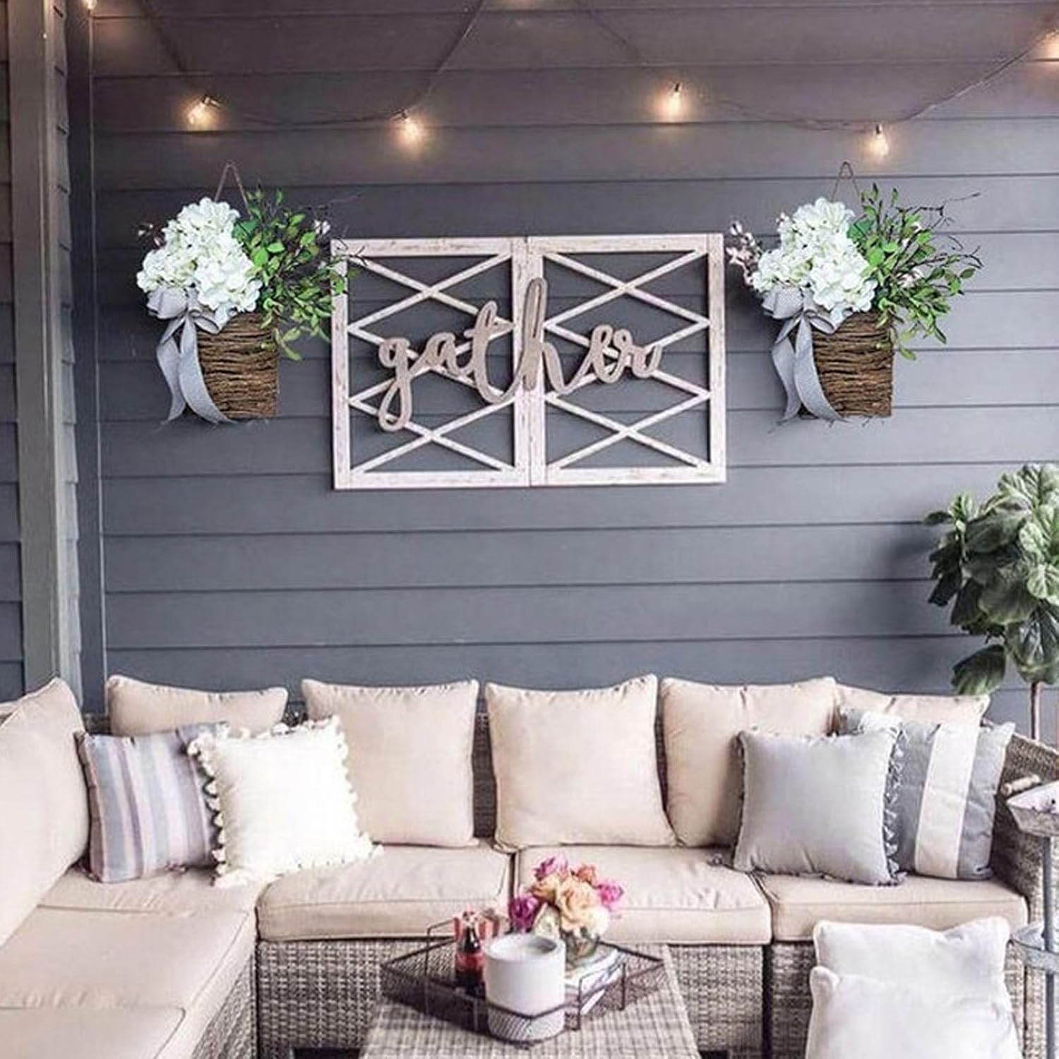 Cream Hydrangea Door Hanger Basket Wreath, Hydrangea Door Hanger Basket Decorative Door Hanging Basket Wreath Front Door Artificial Wildflowers Basket for Home Wedding