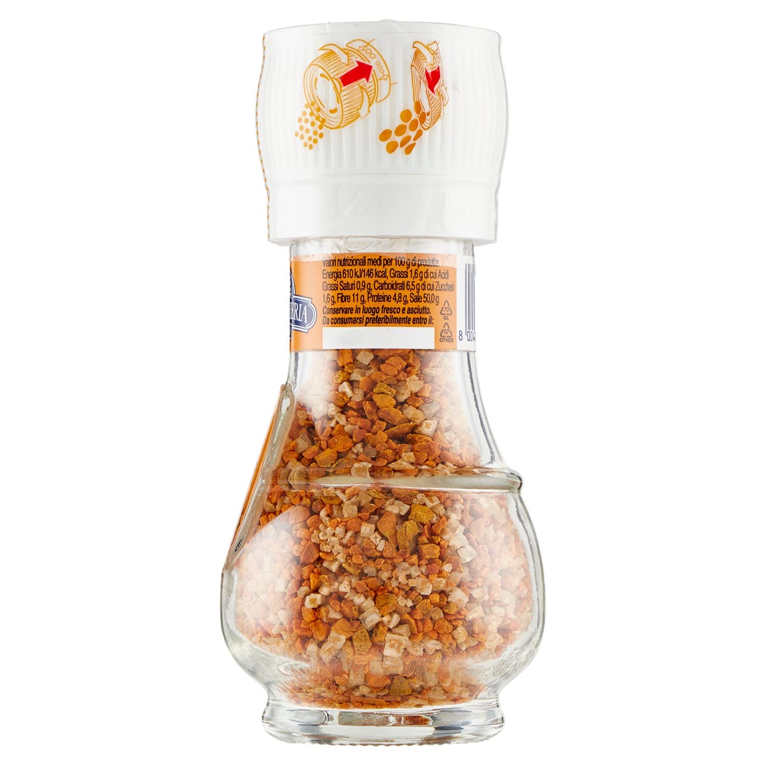 La Drogheria 1880 Linea Macinelli, Sale Integrale & Curcuma, Sale Integrale Non Raffinato, Mix di Sale e Spezie per Carni e Verdure, con Pratico Macinello sul Tappo, 50 Grammi