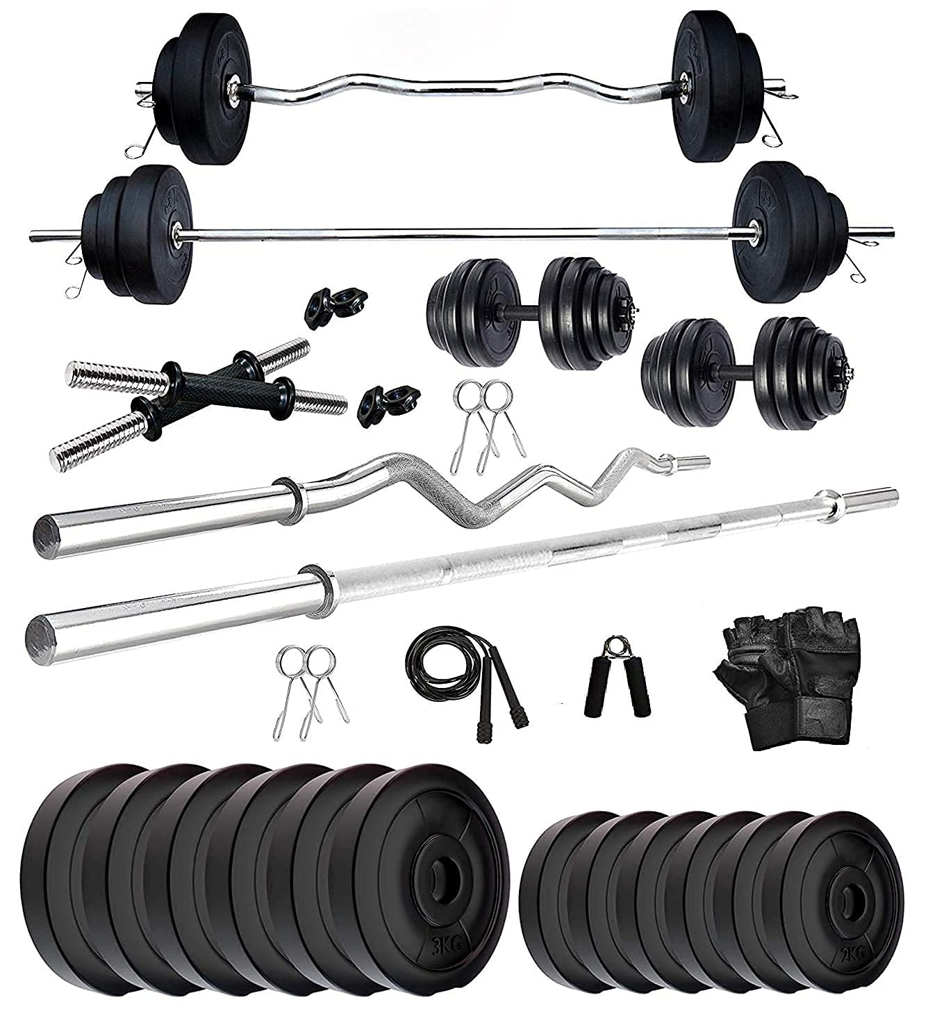 Bodyfit Home Gym System Exercise Set Combo, Strength Training, Weight Plates(20Kg-100Kg),5Ft Straight,3Ft Zig Zag Rod N 2x14 Dumbbell Rods, Accessories (50Kg Gym Set) (B09F6LDP4V) Amazon Price History, Amazon Price Tracker